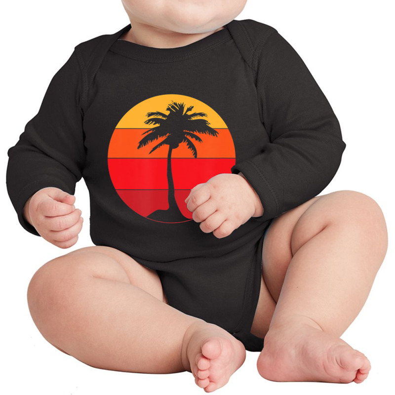 Pacific Ocean Beach Palm Tree Sun Retro Vintage Long Sleeve Baby Bodysuit by yumgaugeteuda | Artistshot