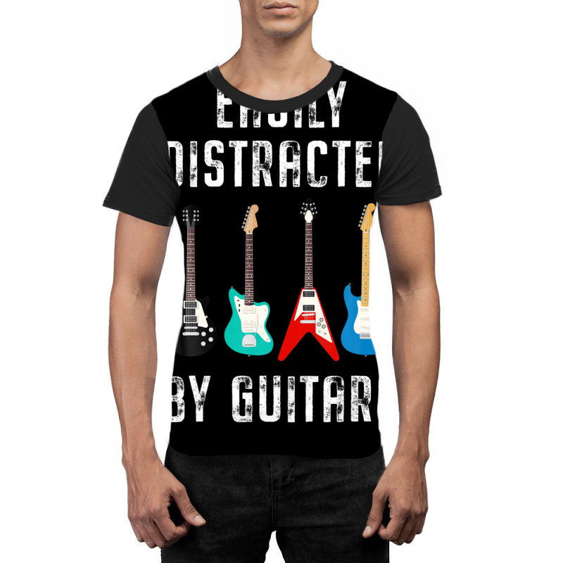 Vintage Music Easily Distracted Guitars String Instrument Graphic T-shirt | Artistshot