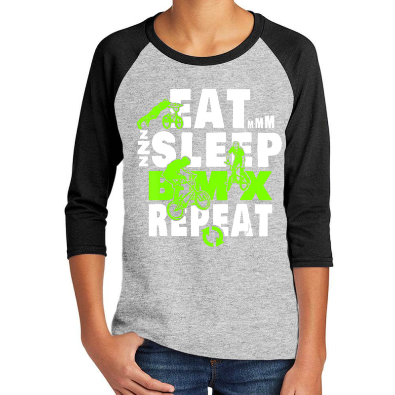 Eat Sleep Bmx Repeat Funny Bicycle Gift Motocross Youth 3/4 Sleeve by femalesbaubles | Artistshot