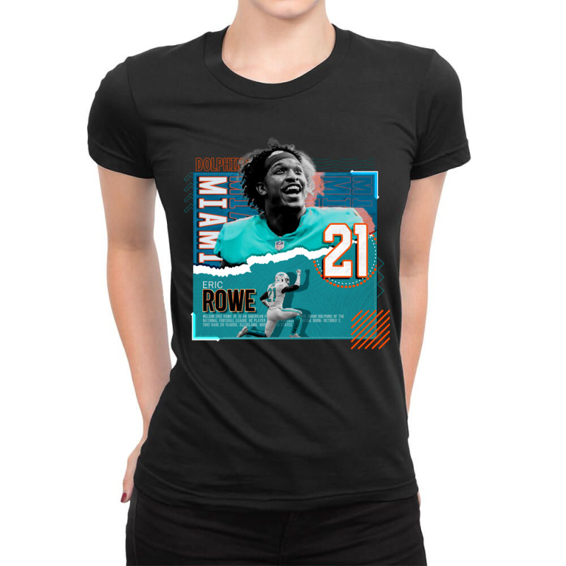 Eric Rowe Football Paper Poster Dolphins Ladies Fitted T-Shirt by JemmaLyna | Artistshot