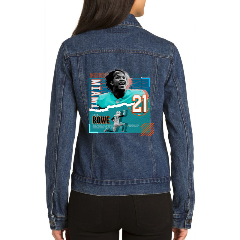 Eric Rowe Football Paper Poster Dolphins Ladies Denim Jacket by JemmaLyna | Artistshot