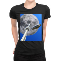 Toronto Cn Tower Under A Full Moon With Flying Saucer Ladies Fitted T-shirt | Artistshot