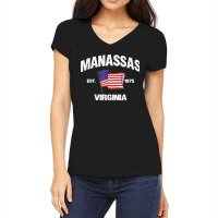 Manassas Virginia Va Usa Stars & Stripes Vintage Style Women's V-neck T-shirt | Artistshot