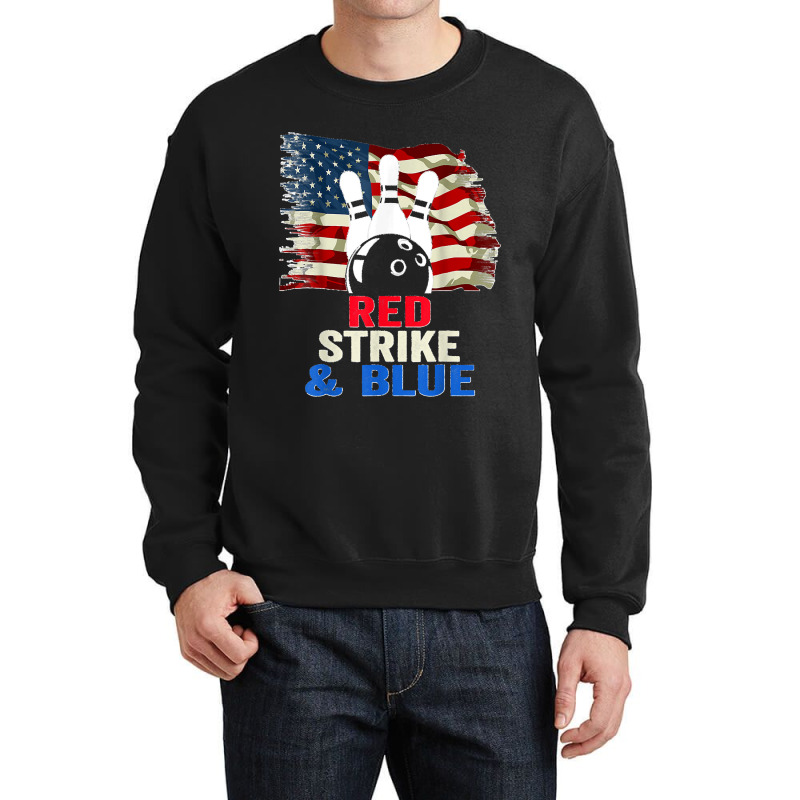 Patriotic Bowling 4th Of July Red Strike & Blue Usa Flag Crewneck Sweatshirt by JilmarM.Perez | Artistshot