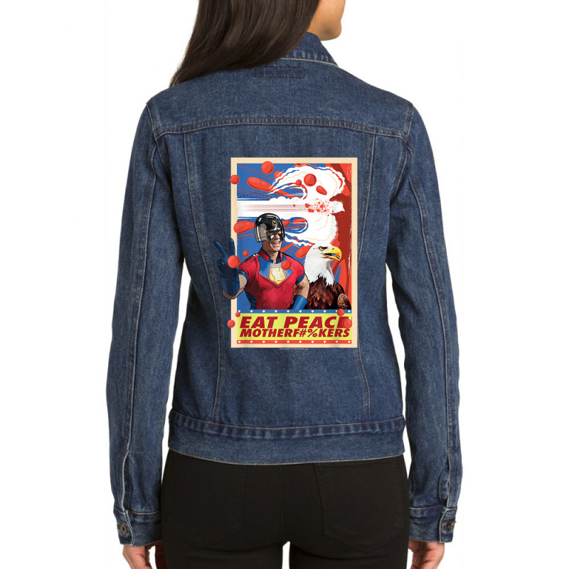 Peacemaker Eat Peace With Eagle Ladies Denim Jacket | Artistshot