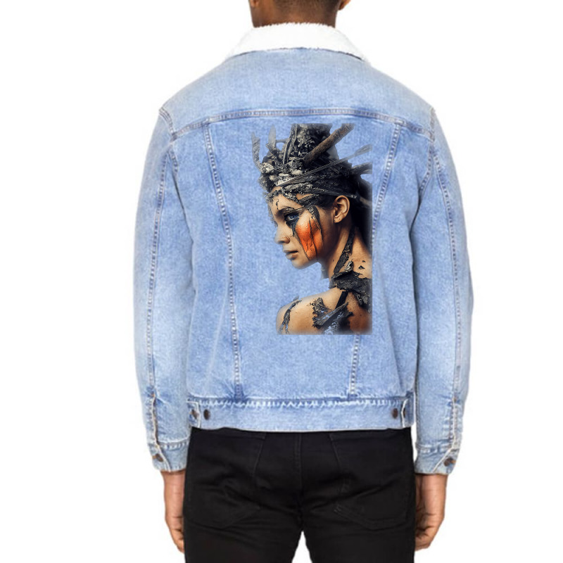 Beautiful Woman Warrior Wearing Damaged Scales A Battle T Shirt Unisex Sherpa-lined Denim Jacket | Artistshot