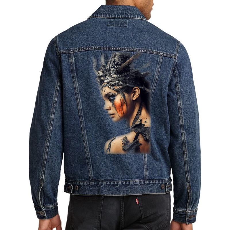 Beautiful Woman Warrior Wearing Damaged Scales A Battle T Shirt Men Denim Jacket | Artistshot