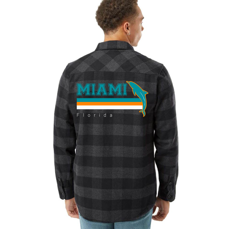 Miami Sports Football Athletic Novelty Dolphin Retro Flannel Shirt | Artistshot