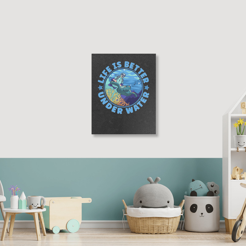 Life Is Better Under Water Marine Biology Scuba Diver Premium Portrait Canvas Print | Artistshot