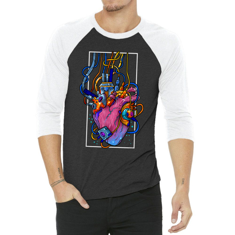 Cyborg Robot Heart Vaporwave Futuristic Cyberpunk Clothing 3/4 Sleeve Shirt by AmandaGLeir | Artistshot