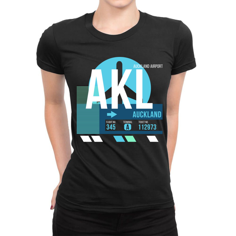 Auckland Akl Airport Code Baggage Tag Ladies Fitted T-Shirt by SandraDelpha | Artistshot