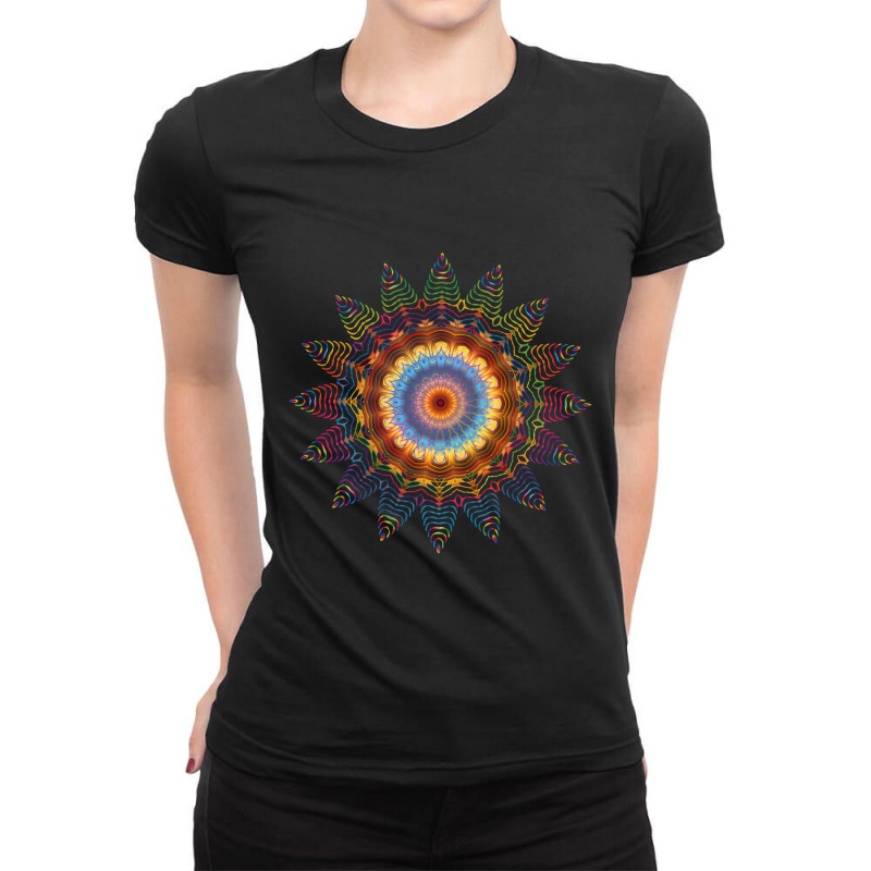 Mandala Sacred Geometry Prana Art Yoga Mantra Om Good Vibe Ladies Fitted T-Shirt by behindcedar22 | Artistshot