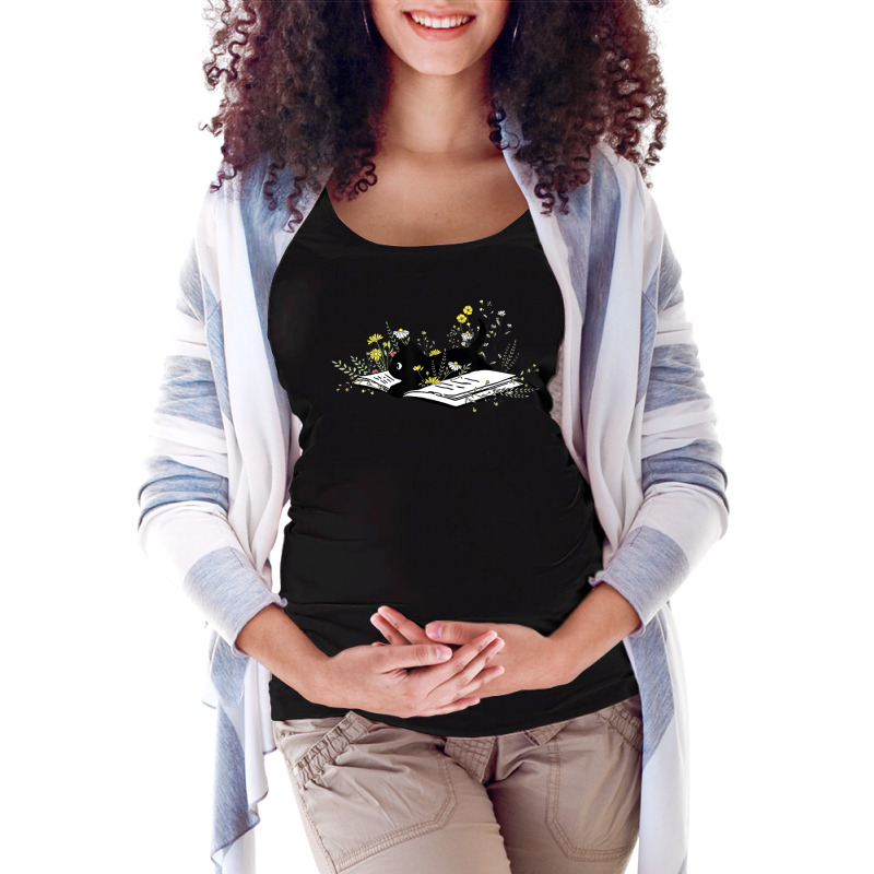 Cat Cute Book Flower Plant Lover Book Lover Cat Kitty Kitten Maternity Scoop Neck T-shirt by Min09 | Artistshot