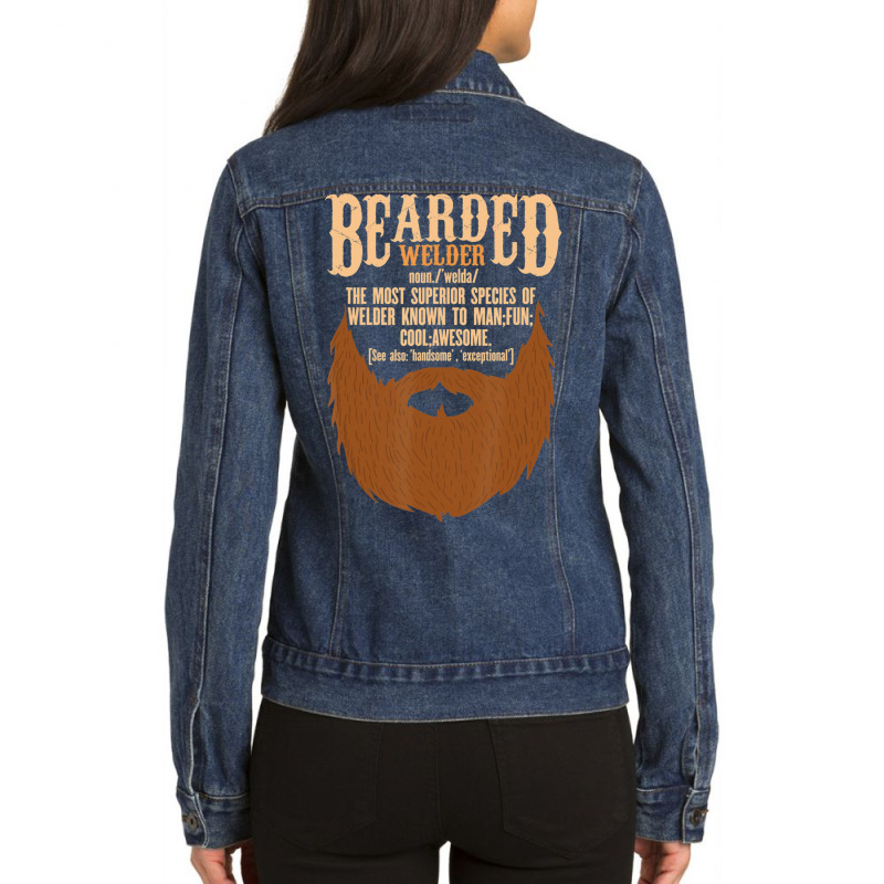 Bearded Welder Definition Dad Ironworker Ironsmith Joke Ladies Denim Jacket by bummercaught | Artistshot