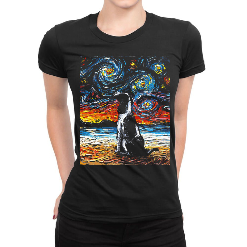 Dog T  Shirt English Springer Spaniel Night On The Beach T  Shirt Ladies Fitted T-Shirt by greenholttroy502 | Artistshot