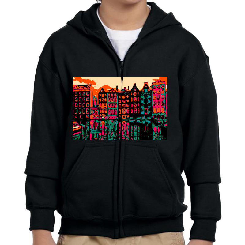 Amsterdam (2) Youth Zipper Hoodie by greggjvandervor | Artistshot