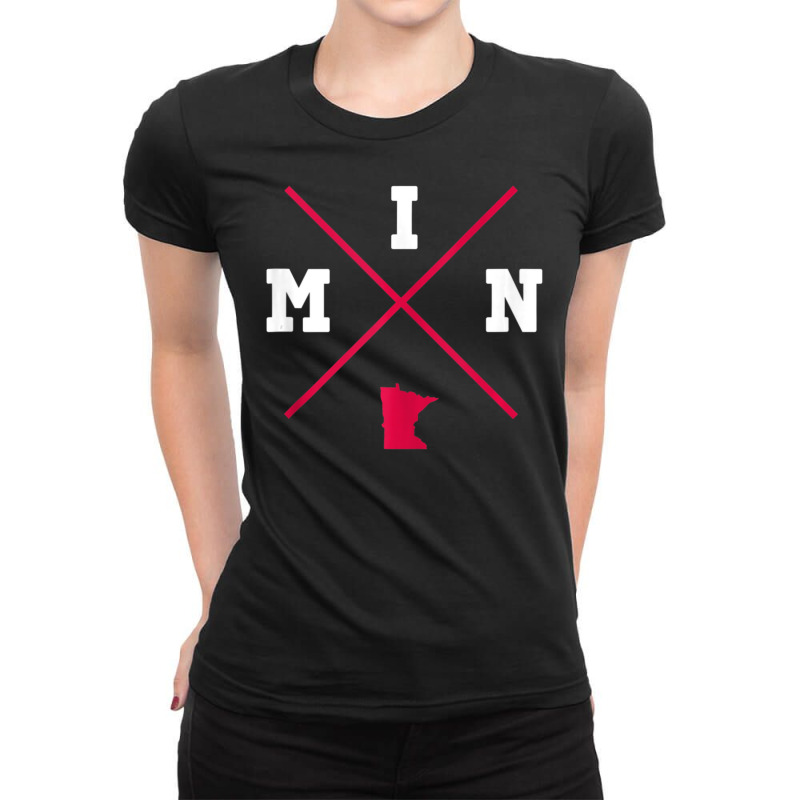 Classic Min Minnesota Red Vintage State Outline Ladies Fitted T-Shirt by rastyrocl | Artistshot