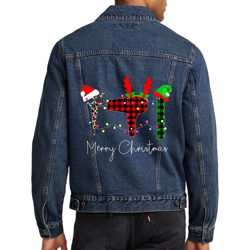 Merry Christmas Hairstylist Funny Tool Hairdresser Barber Men Denim Jacket by behindcedar22 | Artistshot