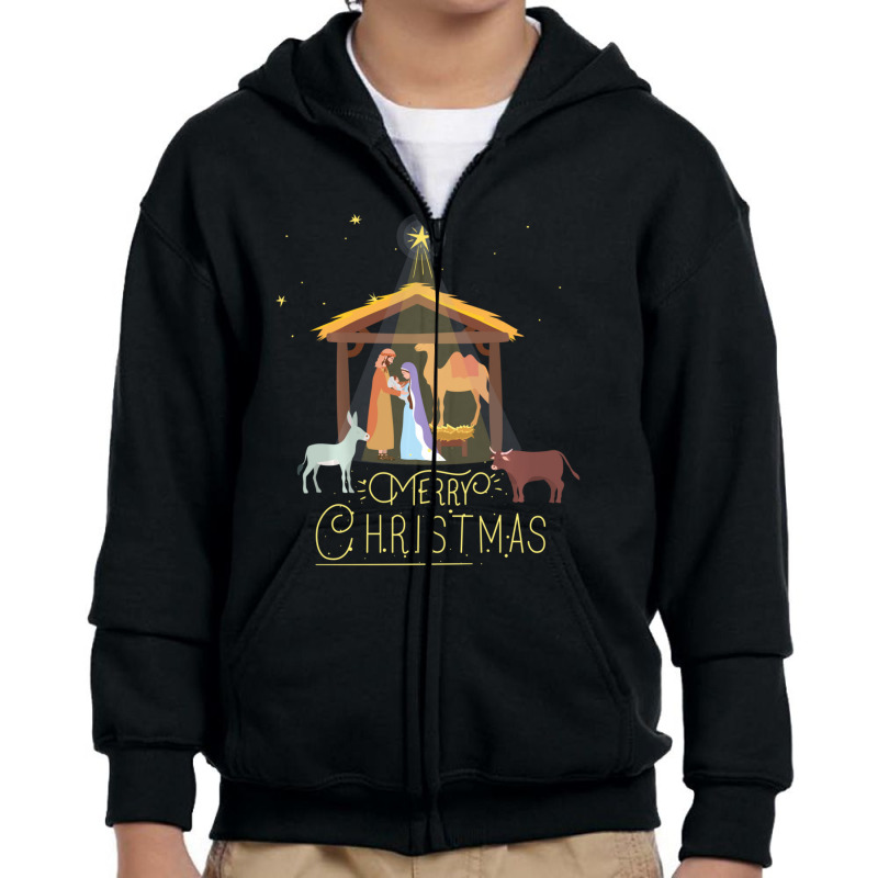 Merry Christmas Nativity Scene North Star Baby Jesus Youth Zipper Hoodie by behindcedar22 | Artistshot