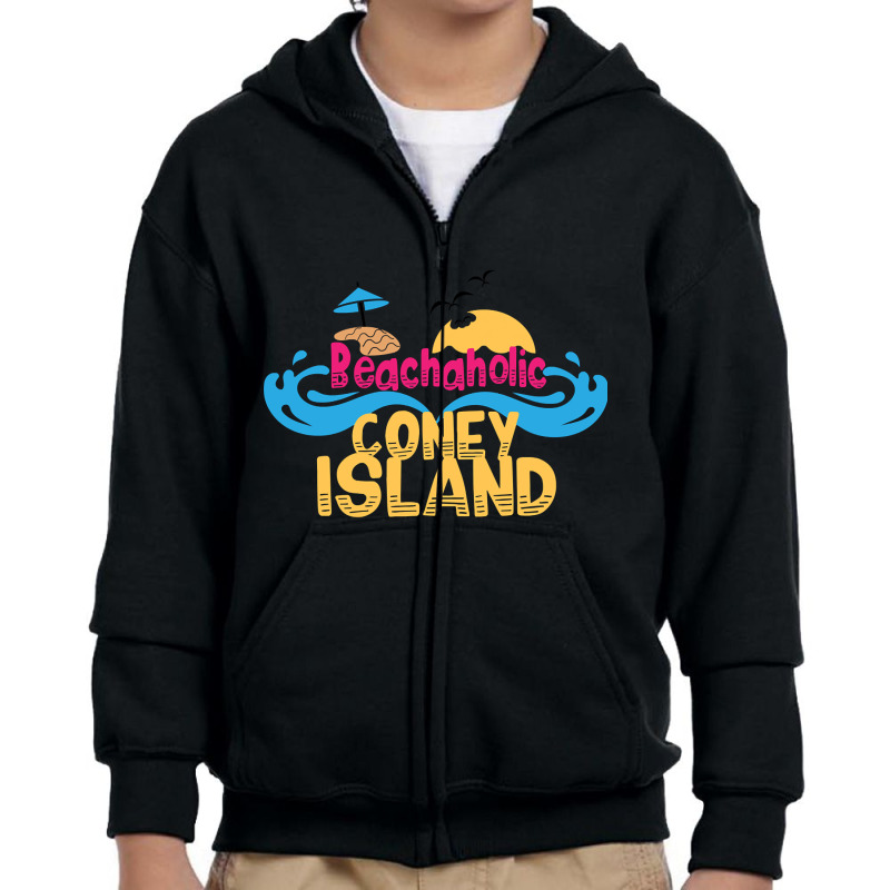 Beachaholic In Coney Island, Usa Youth Zipper Hoodie by declangreenwood | Artistshot