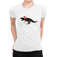 Dinosaur Christmas Lights Pajamas T Rex Xmas Family Boy Kids Ladies Fitted T-shirt | Artistshot