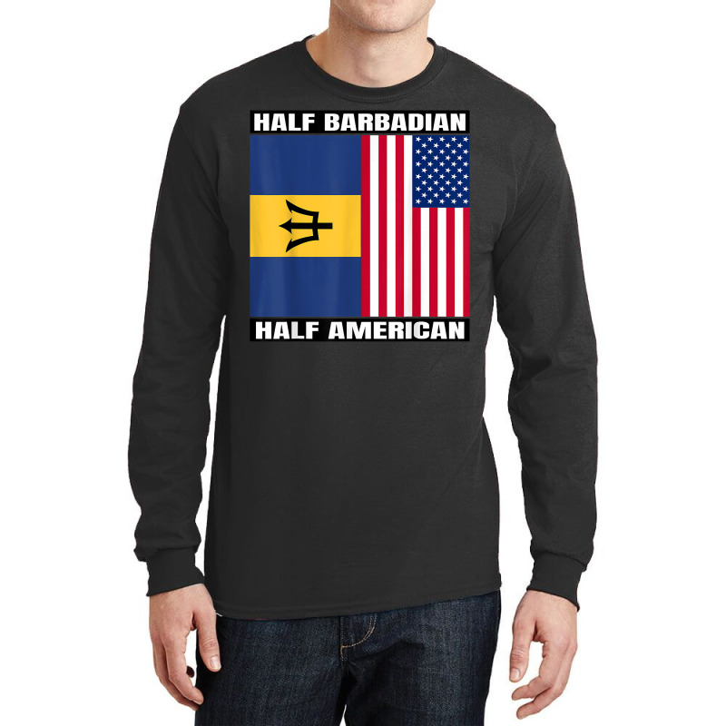 Half Barbadian & American Dna Heritage Usa And Barbados Flag T Shirt Long Sleeve Shirts by alicakarste3vs | Artistshot