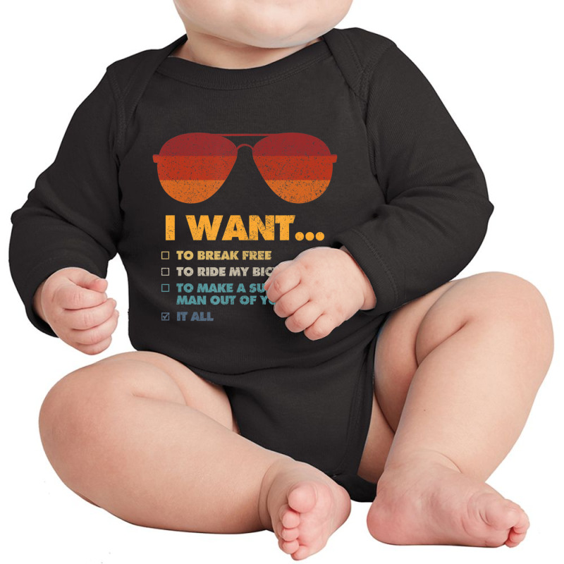 I Want To Ride My Bicycle I Aviator Sunglasses Long Sleeve Baby Bodysuit by femalesbaubles | Artistshot