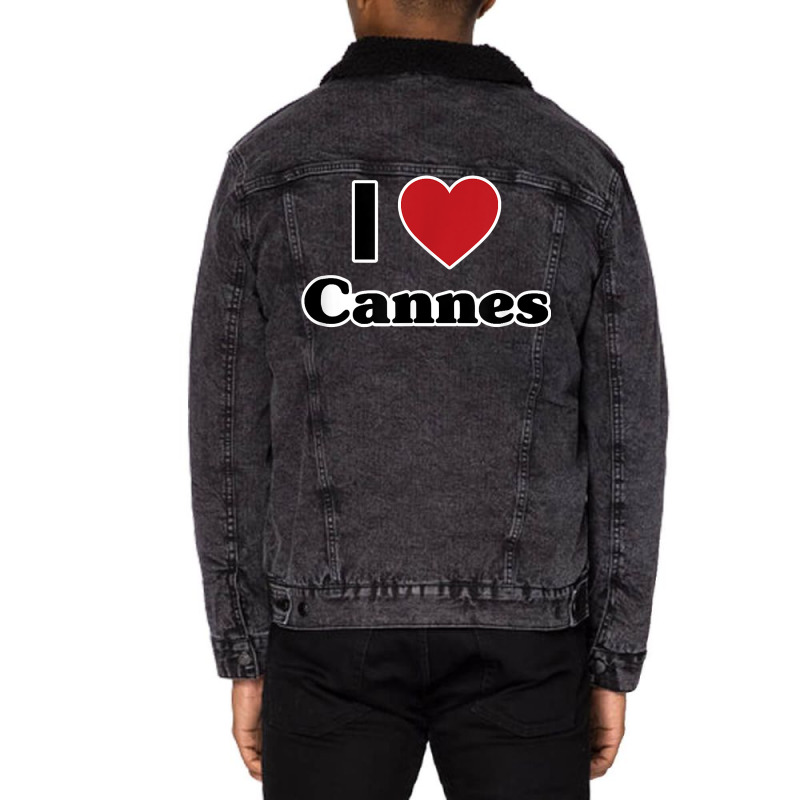 I Love Cannes, France, Europe With Red Love Heart T Shirt Unisex Sherpa-lined Denim Jacket | Artistshot