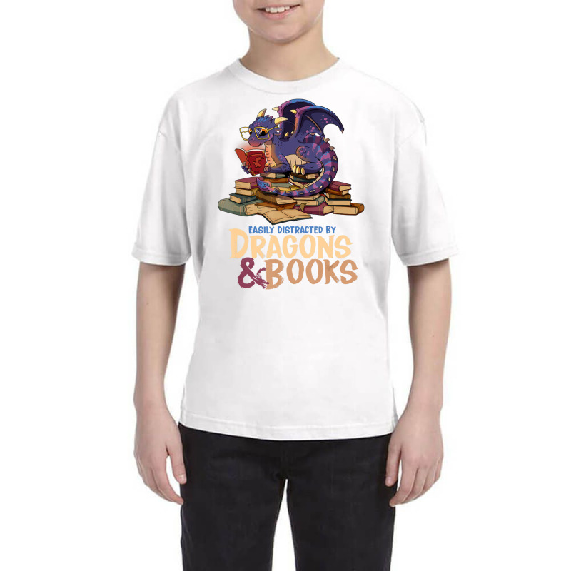 Easily Distracted By Dragons And Books Dragon Book Lover Youth Tee by Min06 | Artistshot