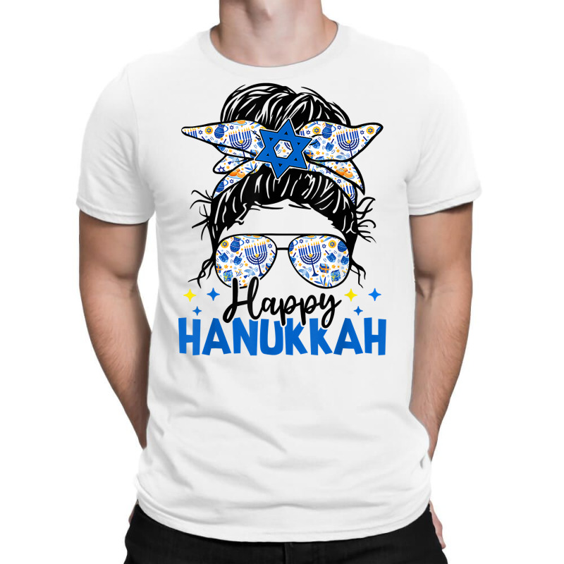 Happy Hanukkah Messy Bun Hair Xmas Jewish Holiday T Shirt T-shirt | Artistshot