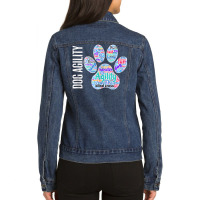 Fun Dog Agility Dog Agility Word Cloud, Paw Shape Ladies Denim Jacket | Artistshot