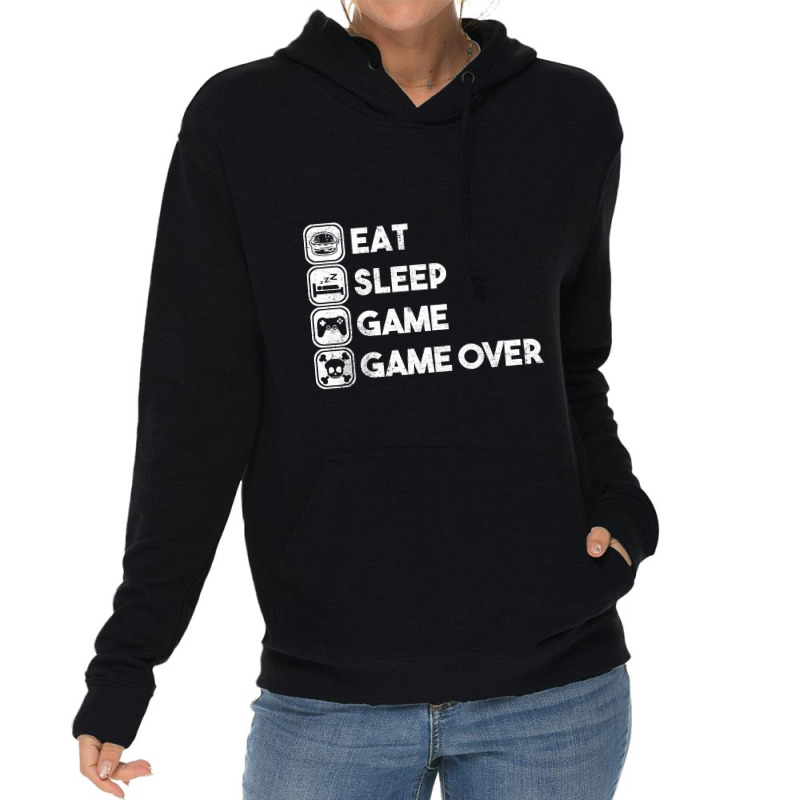 Eat Sleep Game Game Over Lightweight Hoodie by Beers Pulido | Artistshot