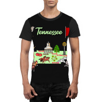 Hand Drawn Illustration Of Tennessee Map With Tourist Destinations, Us Graphic T-shirt | Artistshot