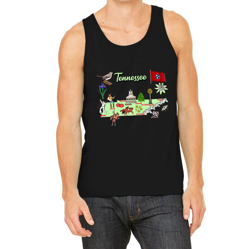 Hand Drawn Illustration Of Tennessee Map With Tourist Destinations, Us Tank Top | Artistshot