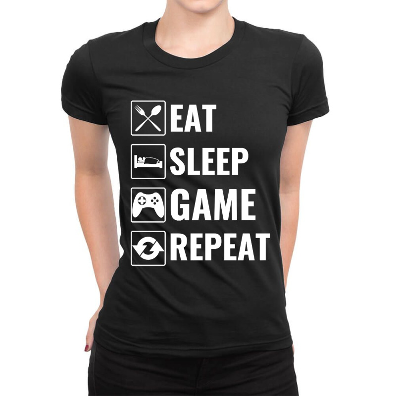 Eat Sleep Game Repeat-gbmx8 Ladies Fitted T-Shirt by Beers Pulido | Artistshot