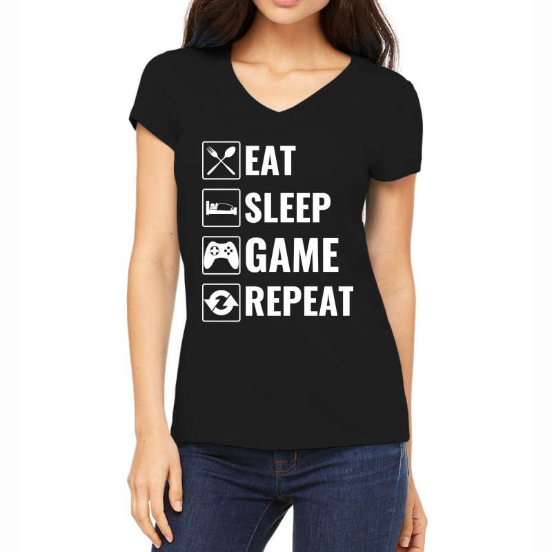 Eat Sleep Game Repeat-gbmx8 Women's V-Neck T-Shirt by Beers Pulido | Artistshot