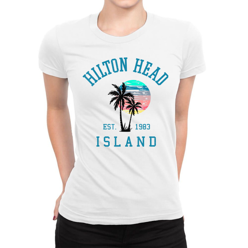 Hilton Head Island South Carolina Beach Palm Trees Summer Ladies Fitted T-Shirt by Min06 | Artistshot