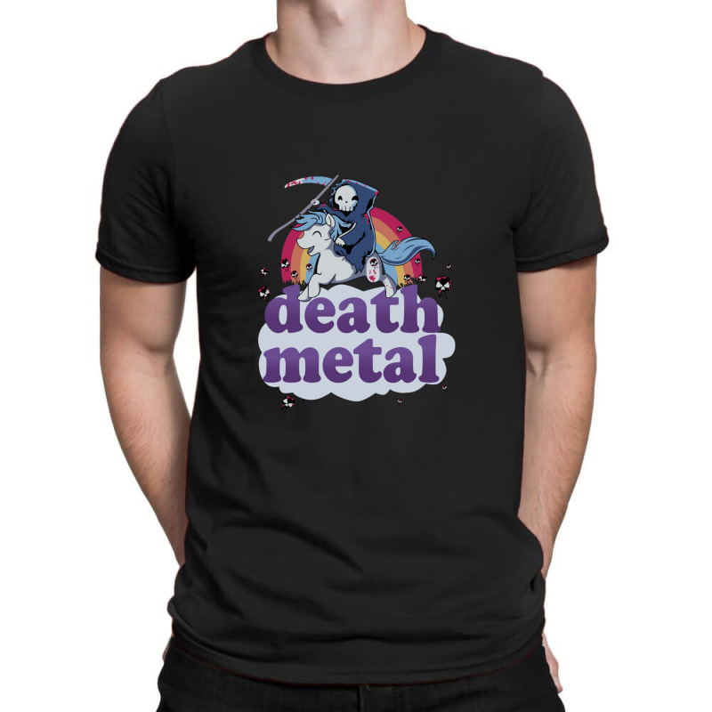 Death Metal' - The Grim Reaper Riding A Unicorn In Front Of A Rainbow  T-shirt | Artistshot