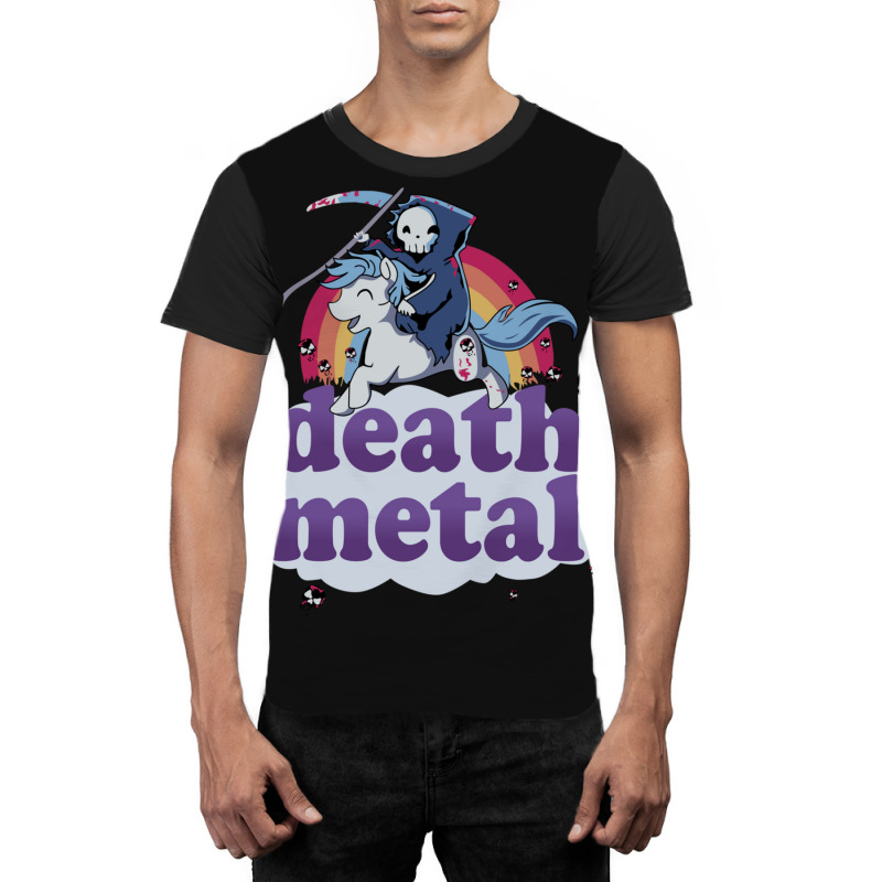 Death Metal' - The Grim Reaper Riding A Unicorn In Front Of A Rainbow  Graphic T-shirt | Artistshot