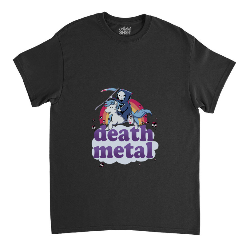 Death Metal' - The Grim Reaper Riding A Unicorn In Front Of A Rainbow  Classic T-shirt | Artistshot