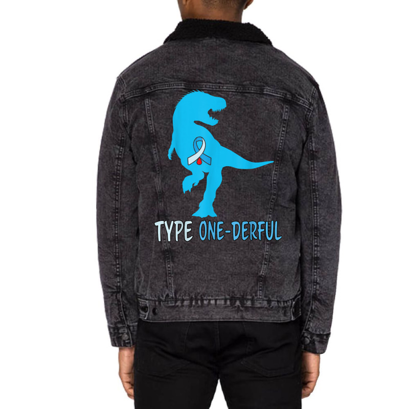 Type 1 Diabetes Awareness Ribbon T1d T Rex Dinosaur Boys T Shirt Unisex Sherpa-Lined Denim Jacket by maryannmjra8 | Artistshot