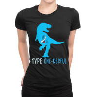 Type 1 Diabetes Awareness Ribbon T1d T Rex Dinosaur Boys T Shirt Ladies Fitted T-shirt | Artistshot