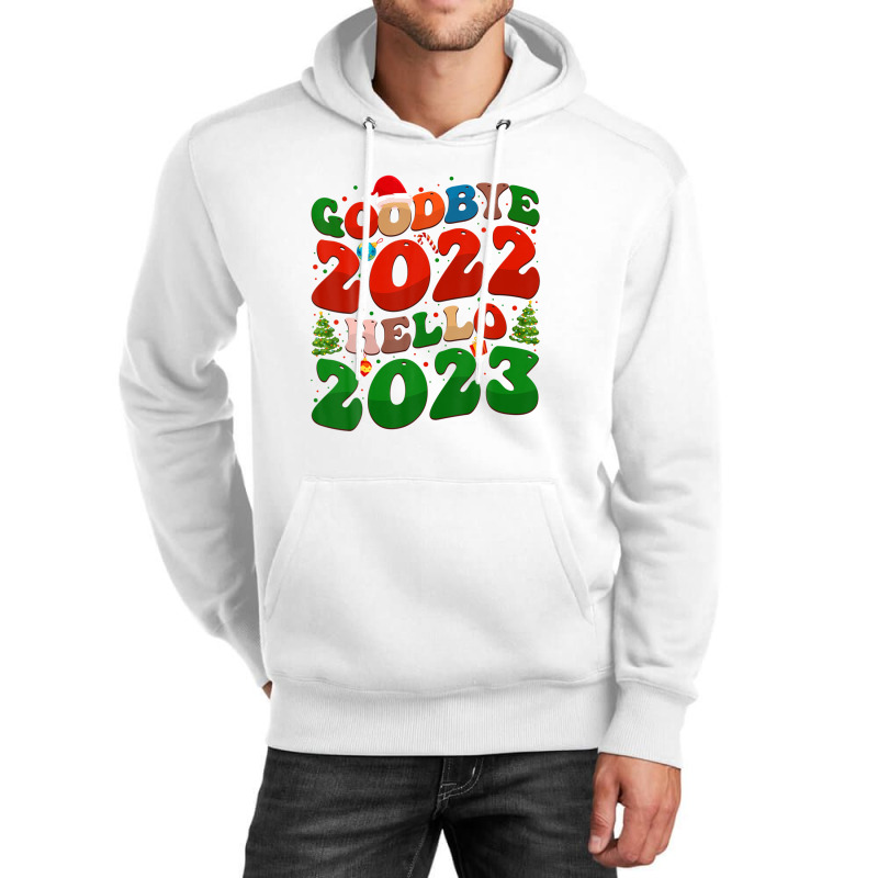 Goodbye 2022 Hello 2023 Retro Groovy Christmas New Year 2023 Unisex Hoodie | Artistshot