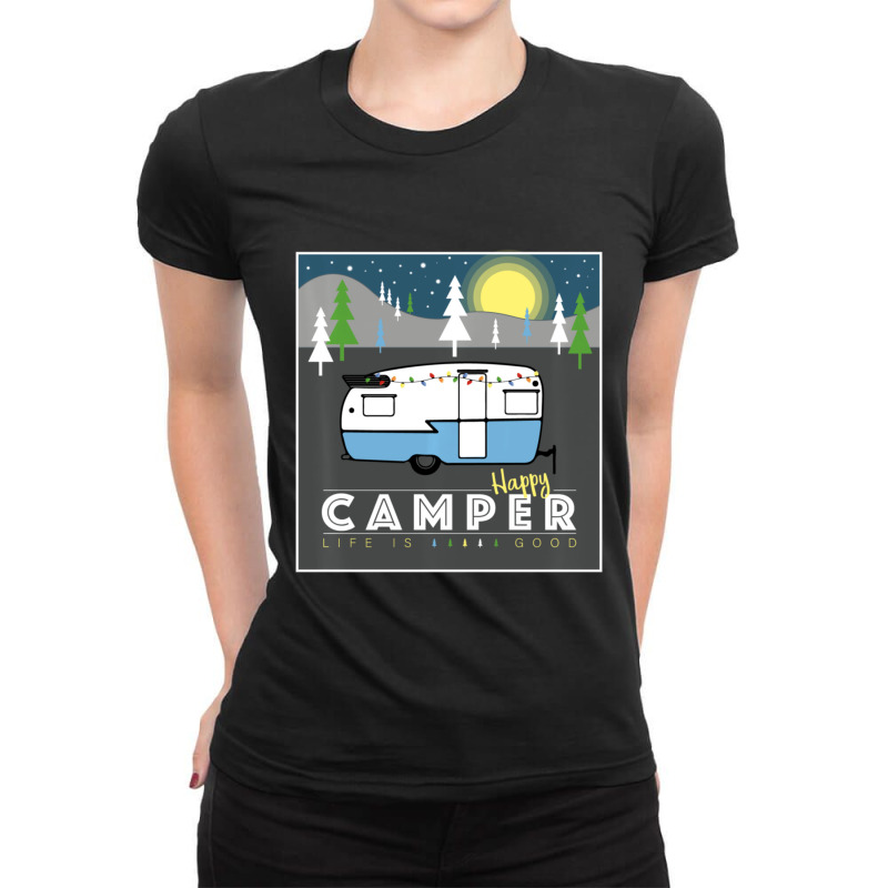 Retro Vintage Shasta Decor Camping Gift Happy Camper Ladies Fitted T-Shirt by behindcedar22 | Artistshot