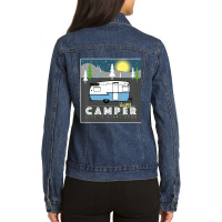 Retro Vintage Shasta Decor Camping Gift Happy Camper Ladies Denim Jacket | Artistshot