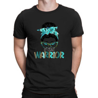 Women Messy Bun Teal Ribbon Pcos Warrior T-shirt | Artistshot