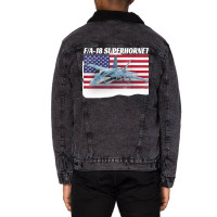 Patriotic American Naval Fa 18 Superhornet Tee In Action Unisex Sherpa-lined Denim Jacket | Artistshot