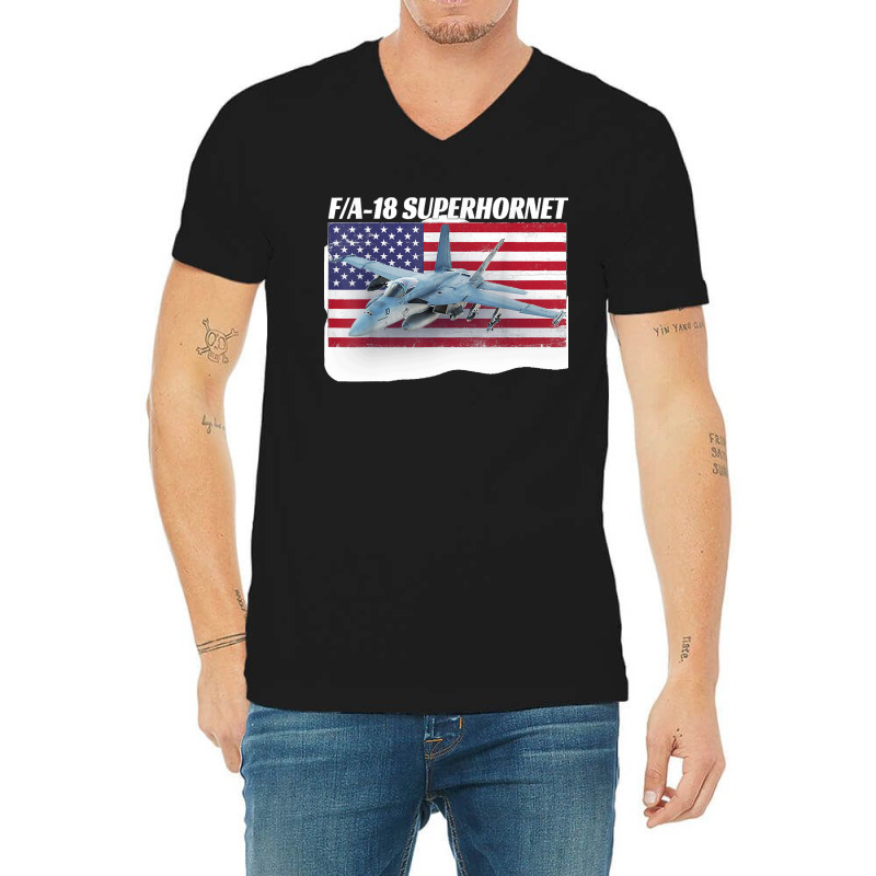 Patriotic American Naval Fa 18 Superhornet Tee In Action V-Neck Tee by MICHAELSCOTTREXEL | Artistshot