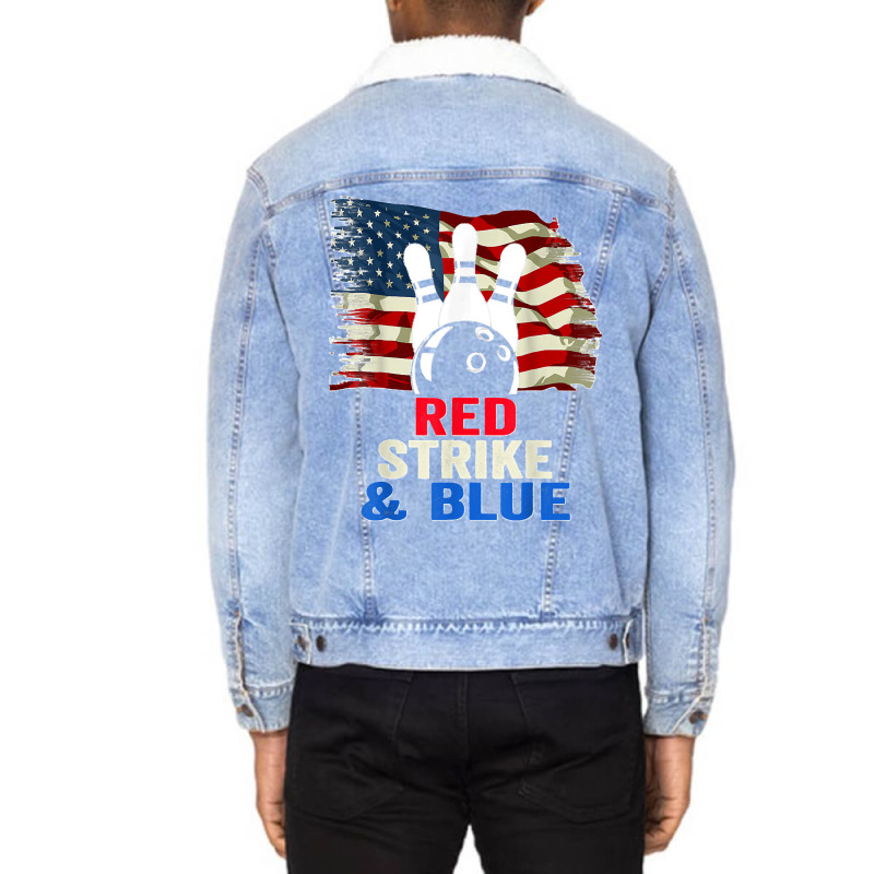 Patriotic Bowling 4th Of July Red Strike & Blue Usa Flag Unisex Sherpa-Lined Denim Jacket by MICHAELSCOTTREXEL | Artistshot