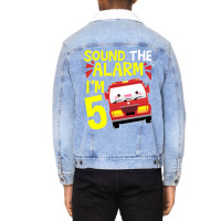 Sound The Alarm I'm 5 Firetruck Five Years Old Birthday Long Sleeve Unisex Sherpa-lined Denim Jacket | Artistshot